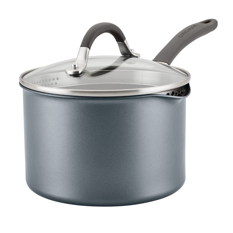 Circulon A1 Series with ScratchDefense Technology Nonstick Induction Straining Sauce Pan with Lid, 3 Quart, Aluminum, Graphite - Image 1