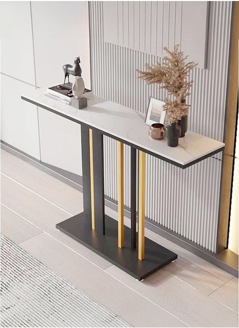 Console Table, Modern Hallway Table for Entryway,Entryway Tables Narrow Sofa Table for Living Room, Stable Metal Frame & Easy Assemble, Faux Marble White