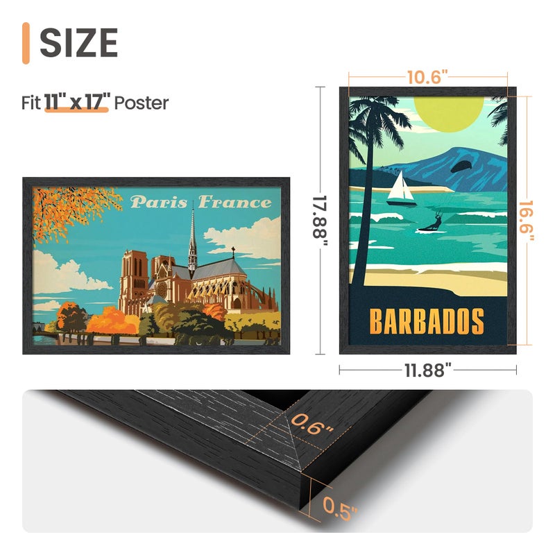 upsimples 11x17 Picture Frame, Wall Gallery Photo Frames with Engineered Wood, Black 1 Pack - Image 2