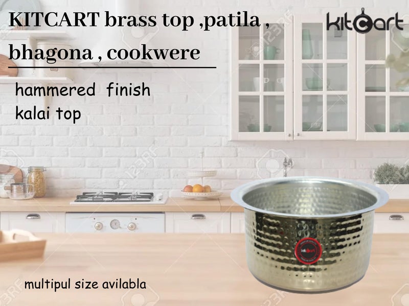 KITCART� Brass Hammered Patila, Brass Tope, Brass Cookware, Patila, Round Heavy Bottom Tapeli, Bhagona Kalai Brass top (1.5 Liter) - Image 2