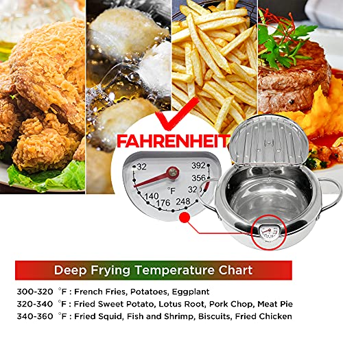 Saltlas Deep Fryer Pot (°F), 11"/4.4Qt (4.2 L) Extra Large Tempura Frying Pot with Lid, 304 Stainless Steel Fry Pot with Fahrenheit Thermometer and Oil Drip Drain Rack - Image 2