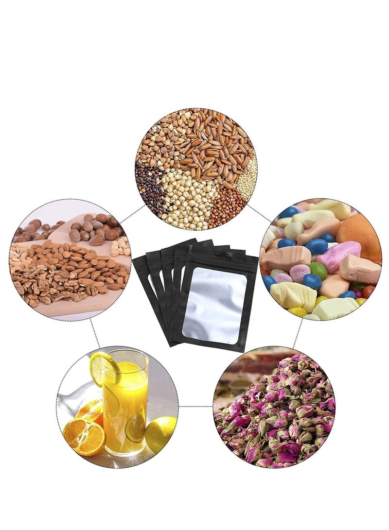 Zikra Food Storage Bags, Resealable Mylar Smell Proof with Clear Window Coffee Beans Packaging Pouch for Self Sealing Supplies Black, 2.4 x 4 Inch 100 Pieces - Image 2