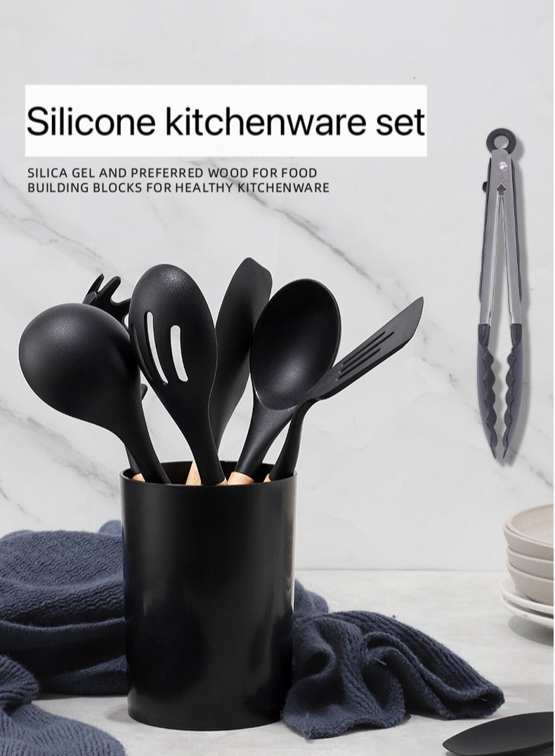 12-piece silicone kitchenware set,Cooking Utensils Set With Wooden Handles Metal Container, Cookware,Kitchen Utensils,Spatula,Silicone Utensils, Nonstick Cookware, Heat Resistance  - Image 4