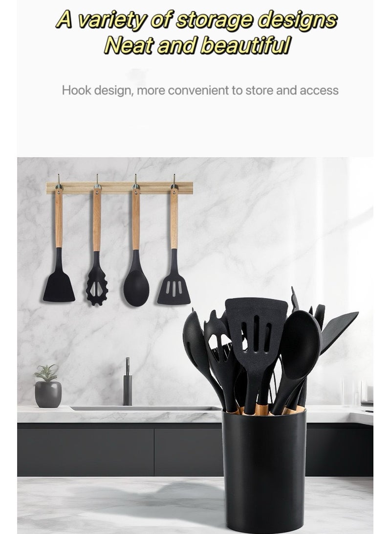 12-piece silicone kitchenware set,Cooking Utensils Set With Wooden Handles Metal Container, Cookware,Kitchen Utensils,Spatula,Silicone Utensils, Nonstick Cookware, Heat Resistance  - Image 2