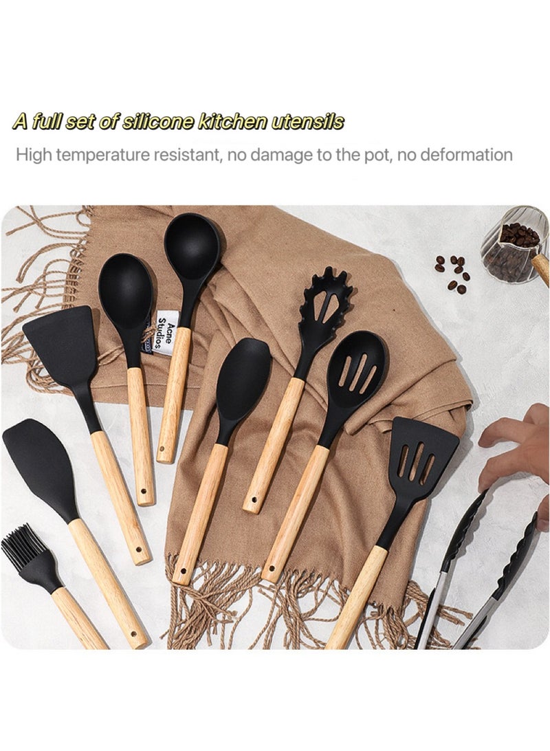 12-piece silicone kitchenware set,Cooking Utensils Set With Wooden Handles Metal Container, Cookware,Kitchen Utensils,Spatula,Silicone Utensils, Nonstick Cookware, Heat Resistance  - Image 3