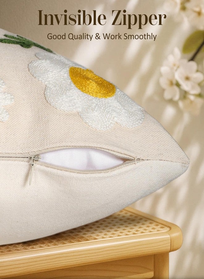 Kokaaee Embroidered Throw Pillow Covers 20x20 Inch - Summer Boho Decorative Pillow Cover with Zipper for Living Room Couch Sofa Bed Aesthetic Design Flower Bee Linen Cushion Pillowcase - Image 3
