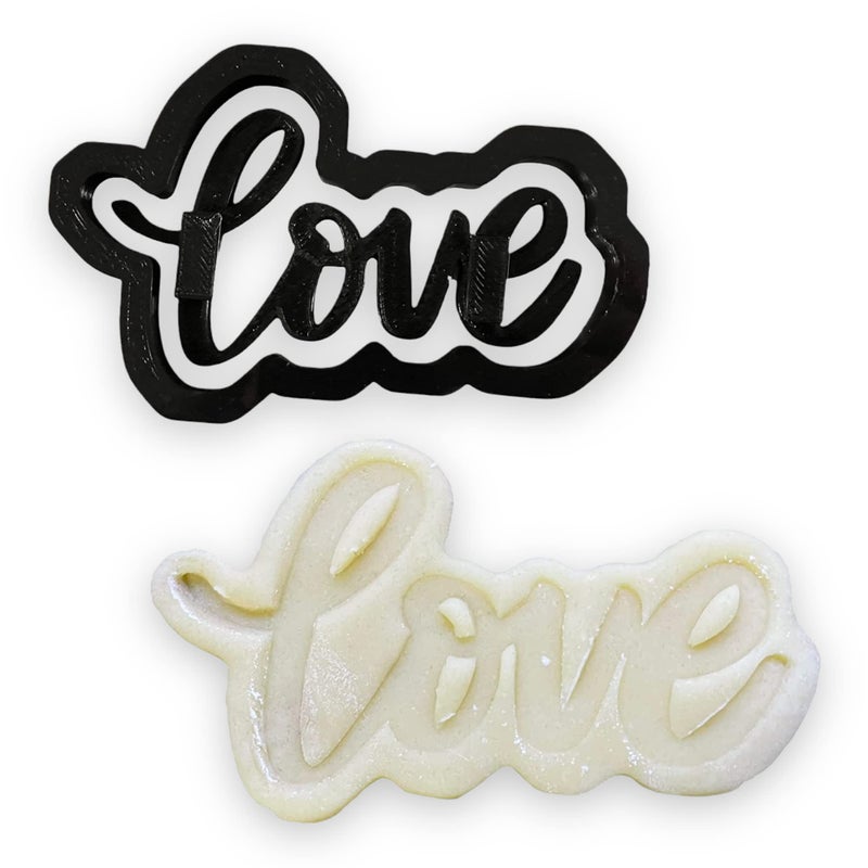 Love Word Outline Cookie Cutter with Love Script Cursive Stamp Impression 5 inch