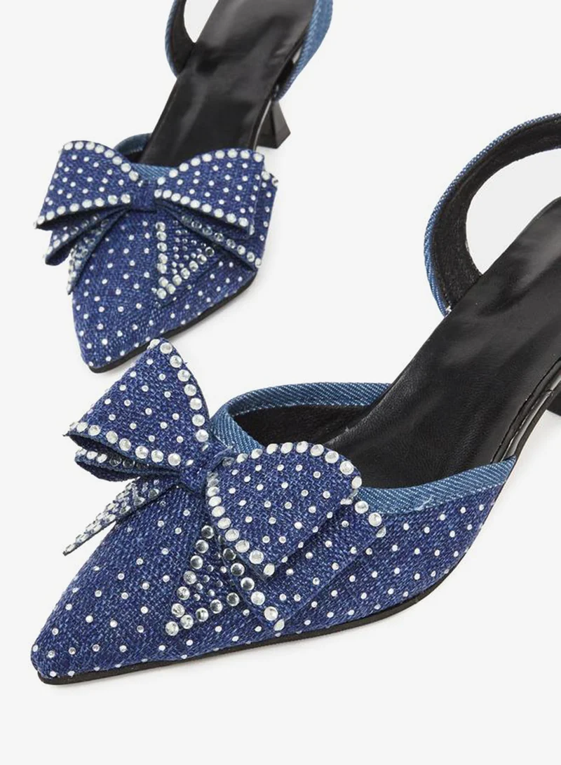 تايك تو صندل دنيم بكعب قطة وسير خلفي للنساء