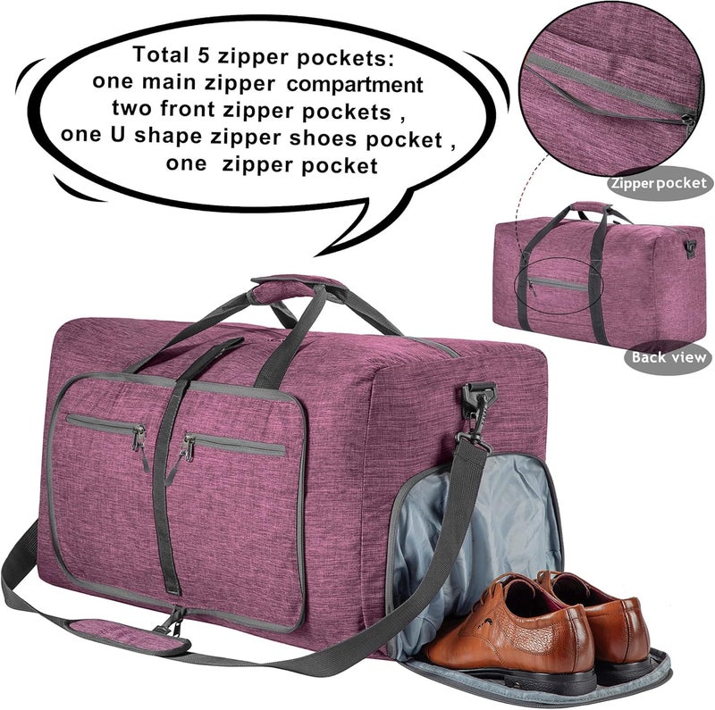 Vomgomfom Travel Duffle Bag for Men, 65L Foldable Travel Duffel Bag with Shoes Compartment Overnight Bag for Men Women Waterproof & Tear Resistant - Image 3