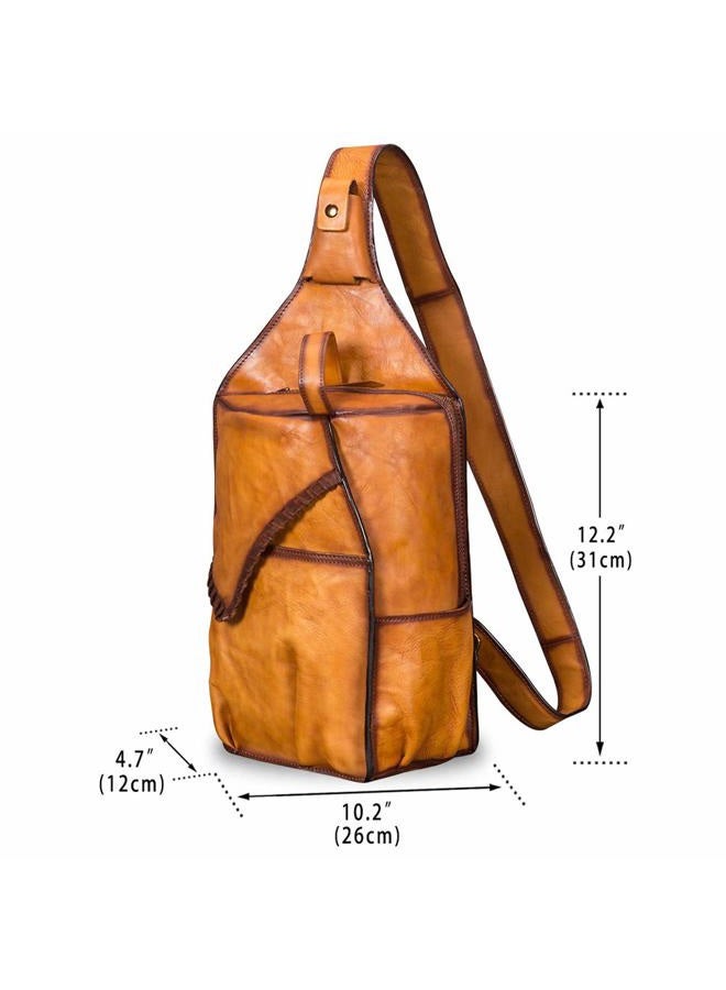 IVTG Genuine Leather Sling Bag for Men Vintage Handmade Crossbody Casual Daypack Shoulder Satchel (Brown) - Image 4