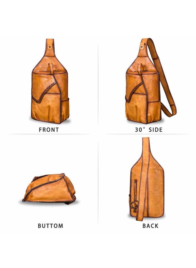 IVTG Genuine Leather Sling Bag for Men Vintage Handmade Crossbody Casual Daypack Shoulder Satchel (Brown) - Image 3