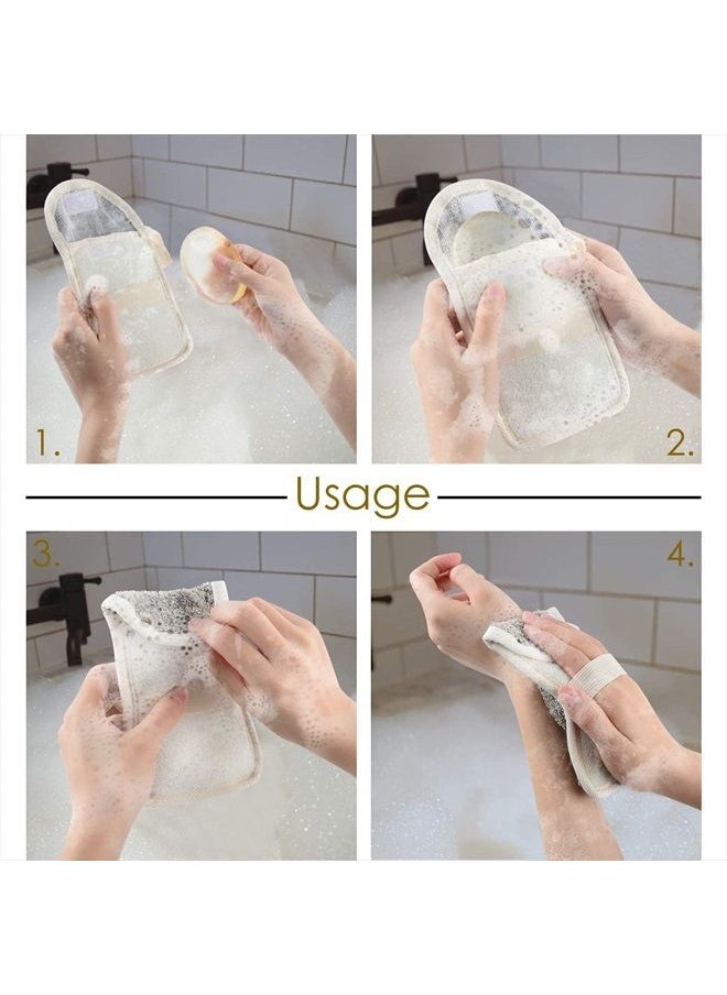 Linkidea 3 Pack Soap Saver Pouch, Flax Exfoliating Soap Bag Body Scrubber Exfoliator Sponge Holder Hanging Rope Bags for Bath or Shower  - Image 4