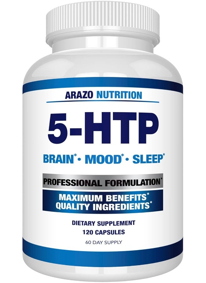 Arazo Nutrition 99% High Purity 5-Htp Plus Calcium For Mood, Sleep, Anxiety - Boosts Serotonin Production - 200Mg, 120 Capsules  - Image 1