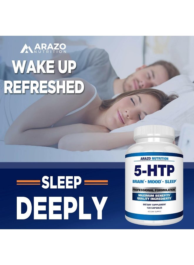 Arazo Nutrition 99% High Purity 5-Htp Plus Calcium For Mood, Sleep, Anxiety - Boosts Serotonin Production - 200Mg, 120 Capsules  - Image 5