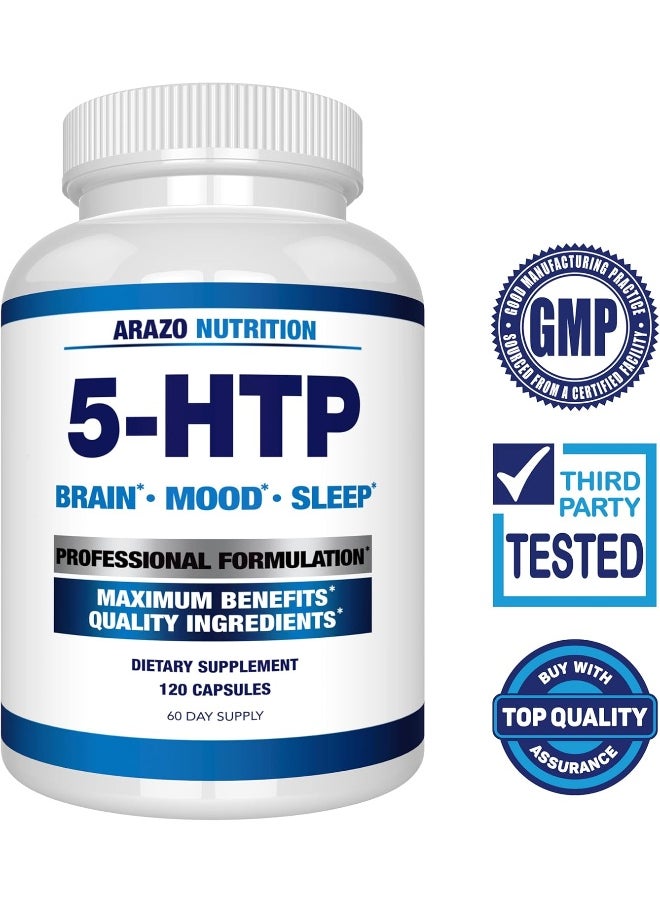 Arazo Nutrition 99% High Purity 5-Htp Plus Calcium For Mood, Sleep, Anxiety - Boosts Serotonin Production - 200Mg, 120 Capsules  - Image 2