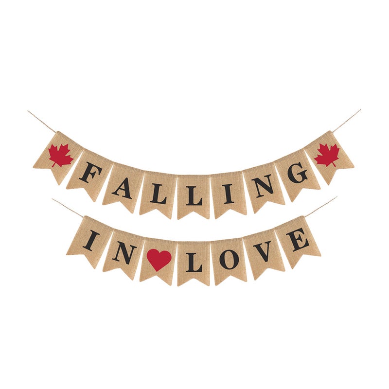 2 pcs Banners Linen Cloth Pull Flag Decor for Wedding (Khaki) - Image 2
