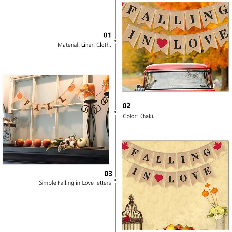 2 pcs Banners Linen Cloth Pull Flag Decor for Wedding (Khaki) - Image 5