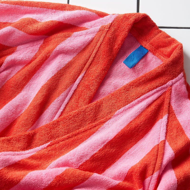 Baitique Cotton Terry Bath Robe, Red-Pink Striped, L/XL - Image 2