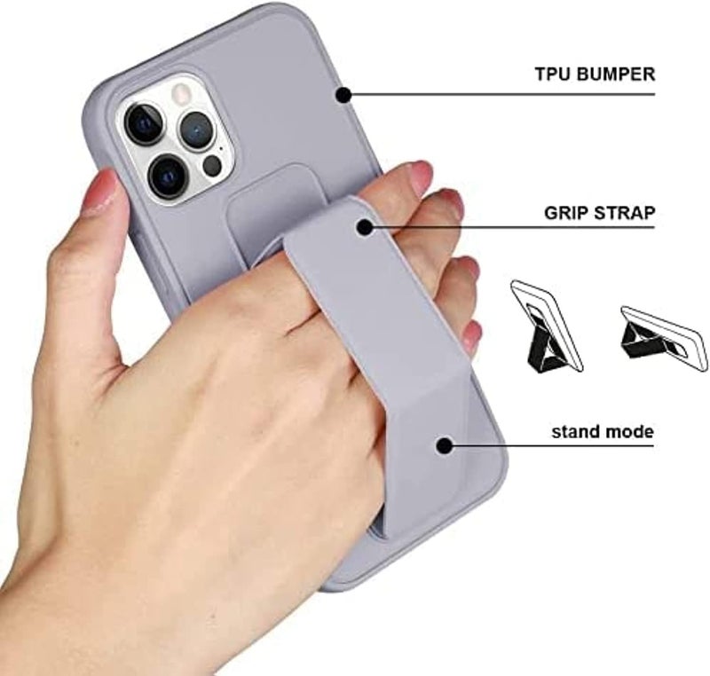اس-توب جراب هاتف آيفون 14 برو ماكس مع حامل مغناطيسي وحزام يد وحامل سيارة مغناطيسي من السيليكون الفاخر، جراب قابل للطي مع مقبض للإصبع، رمادي - Image 2