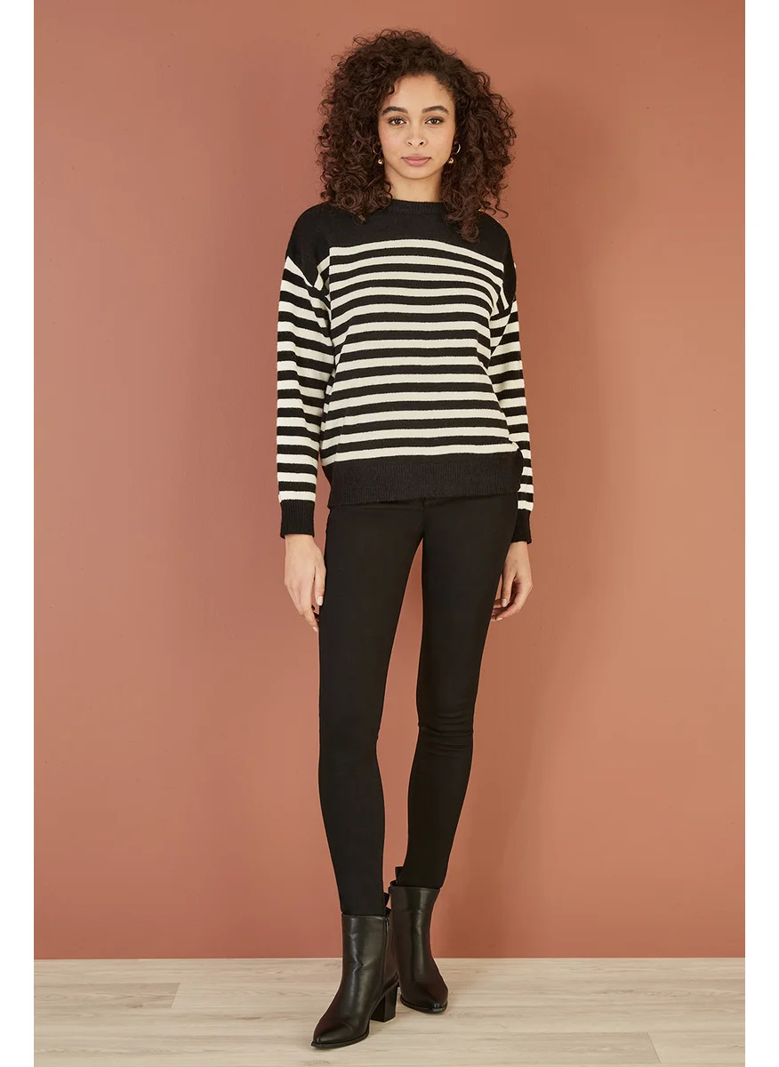 Yumi Stripe Knitted Relaxed Jumper With Button Details