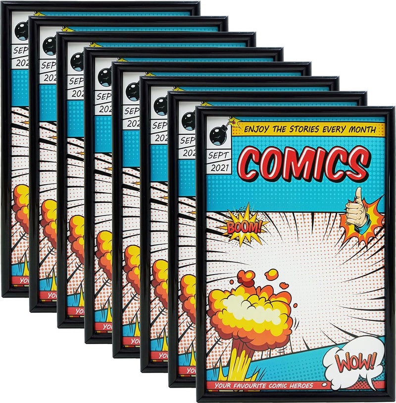 Memory Keeper Comic Book Frame, 8 Pack, Ultraviolet UV Protection, Fits Current Comics up to 6 3/4" x 10 1/4", Wall or Tabletop Display,Spring Clips for Thicker Comics as Well (Black, 8) - Image 1