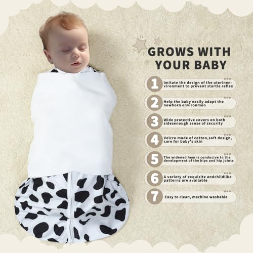 GUNTAIL Newborn Sleep Sack Baby Swaddle3Way Adjustable Wearable Blanket100 Rayon Cotton Swaddling Sleeping Bag Cloud Cow Print 36 Months - Image 3