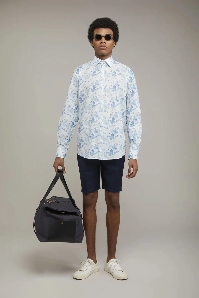 Men's pure linen bermuda - Dk Blue