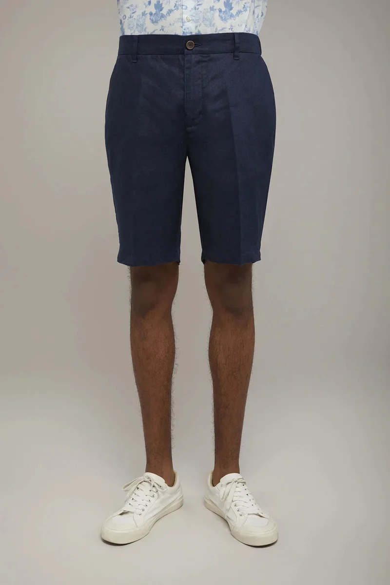 Doppelganger Men's pure linen bermuda - DK Blue