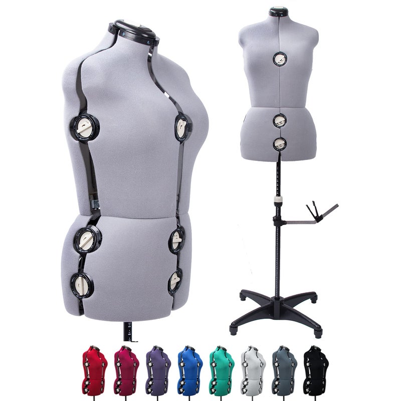 BHD BEAUTY BHD BEAUTY Gray 13 Dials Female Fabric Adjustable Mannequin Dress Form for Sewing Mannequin Body Torso with TriPod Stand Up to 70 Shoulder Height Medium