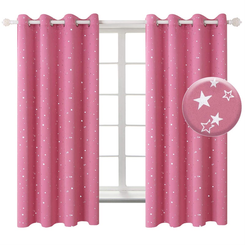 BGment Pink Star Blackout Curtains for Kid 's Bedroom - Grommet Thermal Insulated Room Darkening Printed Curtains for Living Room  Set of 2 Panels  55 x 63 Inch - Image 1