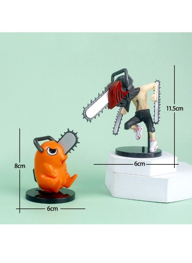 Generic - Set of 2 Anime Chainsaw Man Action Figure, Pochita Figure, Collectible Model Statue Figure Toy, High Quality Cartoon Figure Toy Suitable For Car and Table Decoration - Image 1