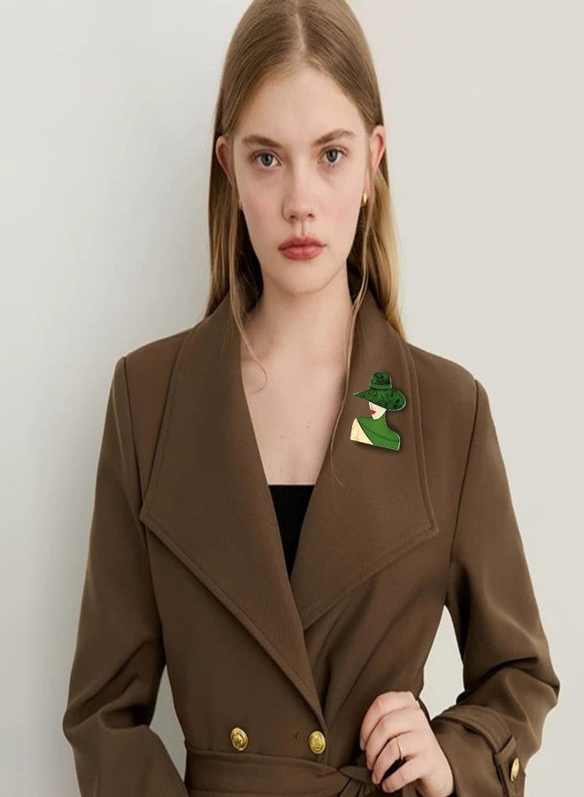 Dtja Fashion Red-lipped Lady Brooch Pin for Women Retro Acrylic Modern Wide Hat Bag Shawl Brooches Lapel Pins Sorority Sisterhood Dress Accessories Jewelry Dainty Gift Souvenir (Green) - Image 3