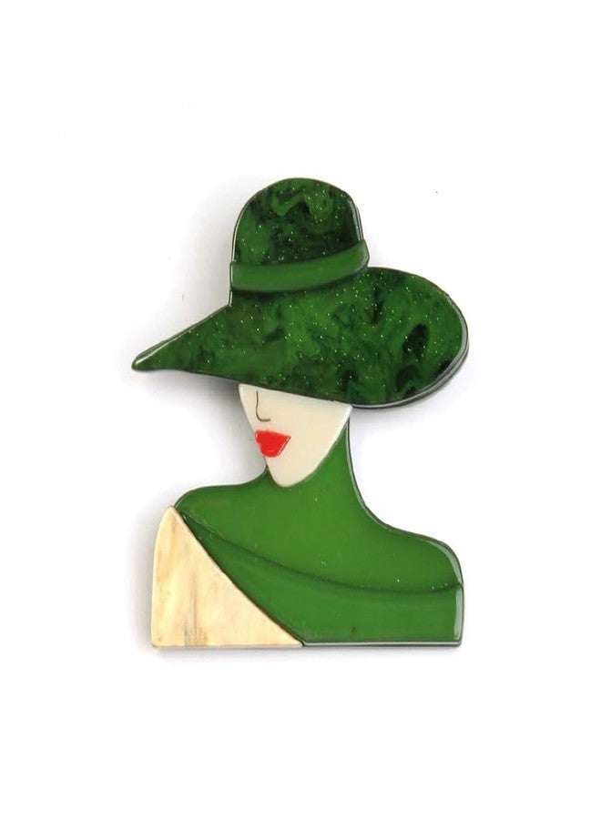 Dtja Fashion Red-lipped Lady Brooch Pin for Women Retro Acrylic Modern Wide Hat Bag Shawl Brooches Lapel Pins Sorority Sisterhood Dress Accessories Jewelry Dainty Gift Souvenir (Green) - Image 1