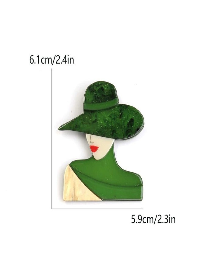 Dtja Fashion Red-lipped Lady Brooch Pin for Women Retro Acrylic Modern Wide Hat Bag Shawl Brooches Lapel Pins Sorority Sisterhood Dress Accessories Jewelry Dainty Gift Souvenir (Green) - Image 5