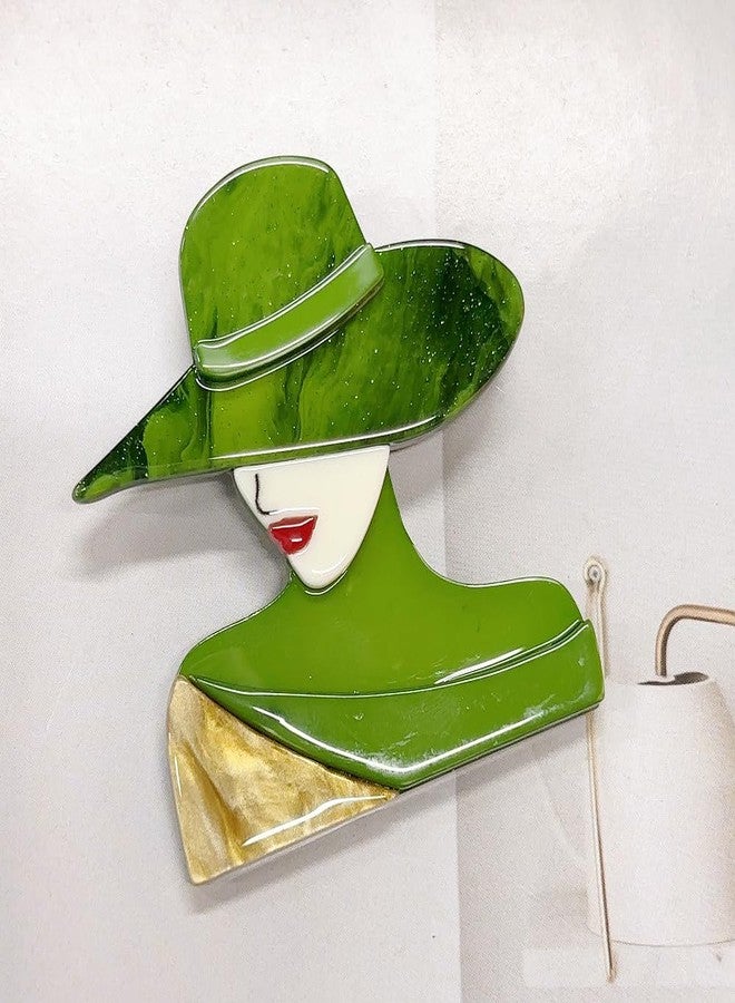 Dtja Fashion Red-lipped Lady Brooch Pin for Women Retro Acrylic Modern Wide Hat Bag Shawl Brooches Lapel Pins Sorority Sisterhood Dress Accessories Jewelry Dainty Gift Souvenir (Green) - Image 4