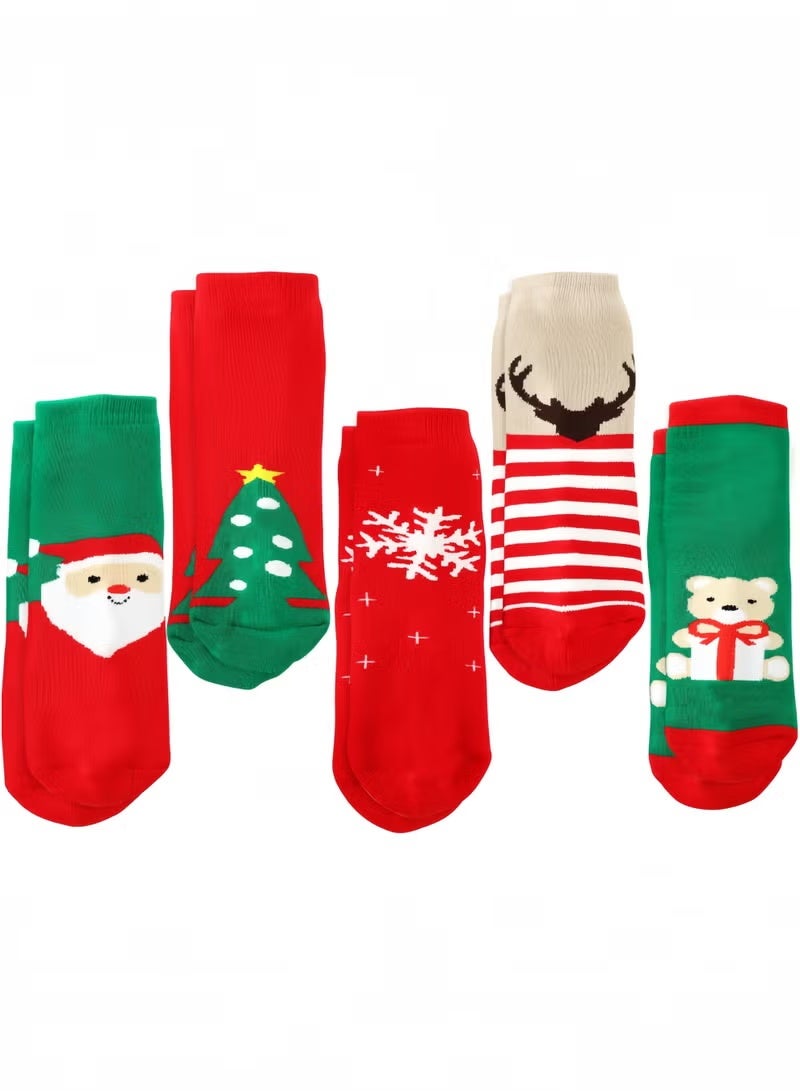 جيوستوس 5 أزواج من جوارب عيد الميلاد للأطفال للجنسين من القطن جوارب عيد الميلاد (8-12) للأطفال بعمر سنة - Image 4