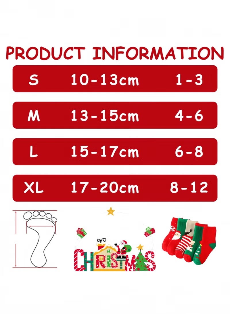 جيوستوس 5 أزواج من جوارب عيد الميلاد للأطفال للجنسين من القطن جوارب عيد الميلاد (8-12) للأطفال بعمر سنة - Image 3