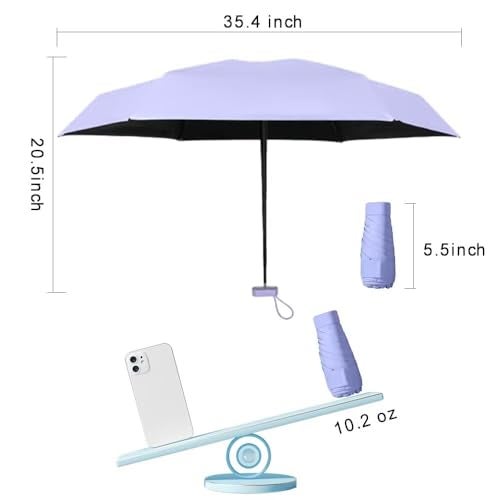 ESUFEIR Mini Travel Sun Umbrella for Purse With Case,Small Compact UV Umbrella Protection Sun,Lightweight Portable Parasol Windproof for Women Men Kids (Purple) - Image 2