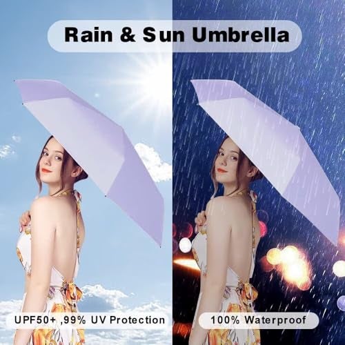 ESUFEIR Mini Travel Sun Umbrella for Purse With Case,Small Compact UV Umbrella Protection Sun,Lightweight Portable Parasol Windproof for Women Men Kids (Purple) - Image 4