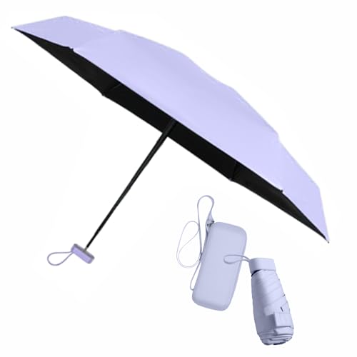 ESUFEIR Mini Travel Sun Umbrella for Purse With Case,Small Compact UV Umbrella Protection Sun,Lightweight Portable Parasol Windproof for Women Men Kids (Purple) - Image 1