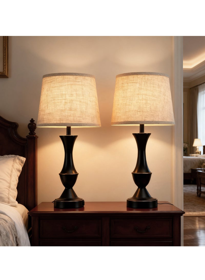 Onelight Black and White Table Lamps Set of 2 with Small Lamp Shade - Bedside Lamp with USB Charging Port, 3-Way Dimming for Nightstand, Desk, Office - Image 1