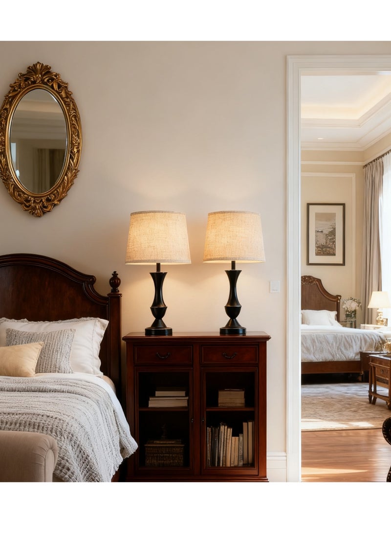 Onelight Black and White Table Lamps Set of 2 with Small Lamp Shade - Bedside Lamp with USB Charging Port, 3-Way Dimming for Nightstand, Desk, Office - Image 3