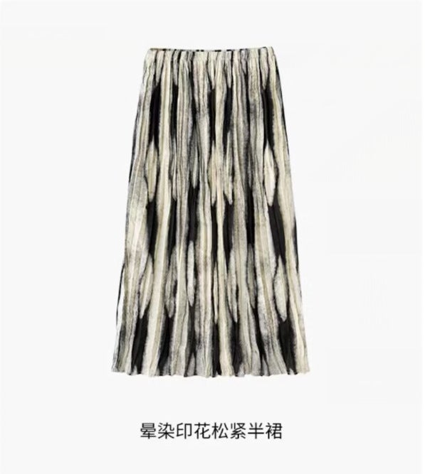 Gradient Print Skirt Womens Spring 2024 New Irregular Waist Fashion Pleated Micro A- line Skirt Women quicksand blooming 
