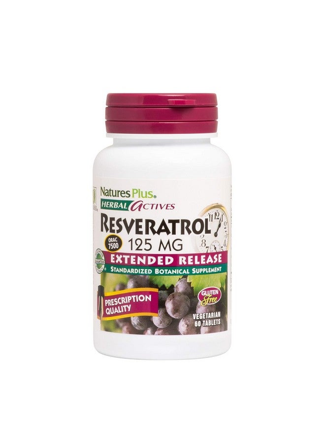 NaturesPlus Natures Plus Herbal Actives Resveratrol, Extended Release - 125 mg, 60 Vegetarian Tablets - Gluten-Free - 30 Servings - Image 1