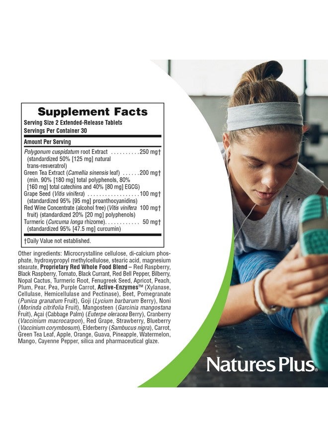 NaturesPlus Natures Plus Herbal Actives Resveratrol, Extended Release - 125 mg, 60 Vegetarian Tablets - Gluten-Free - 30 Servings - Image 4