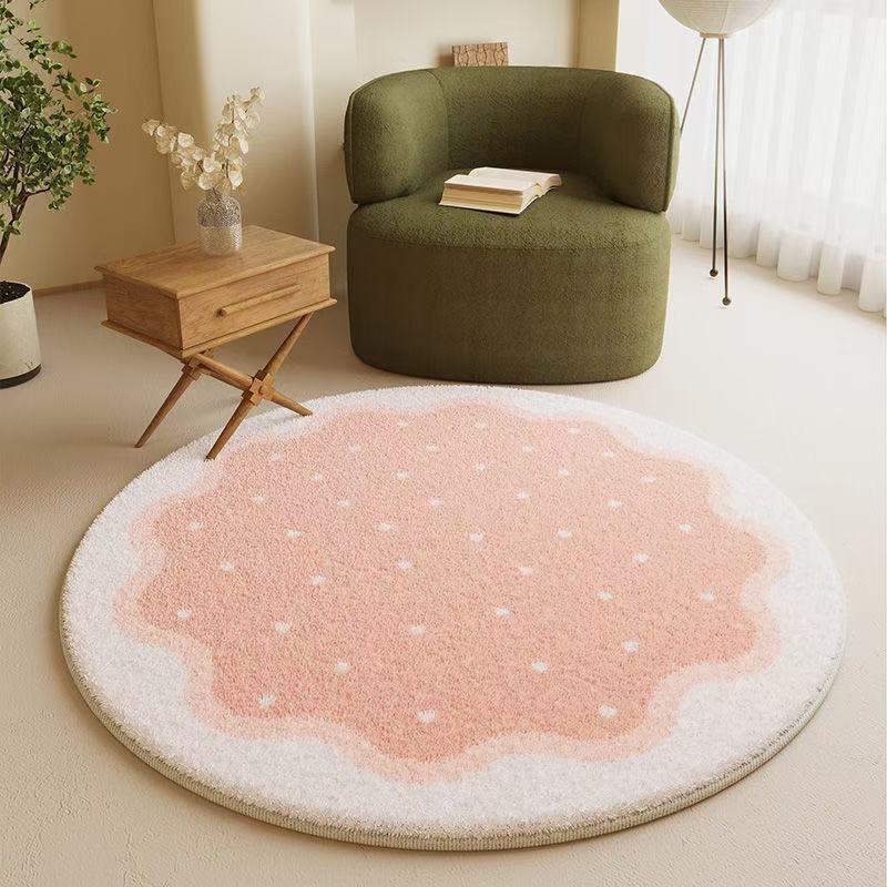 Cream Faux Cashmere Round Rug for Living Room Bedroom Entryway - Large Area Floor Mat