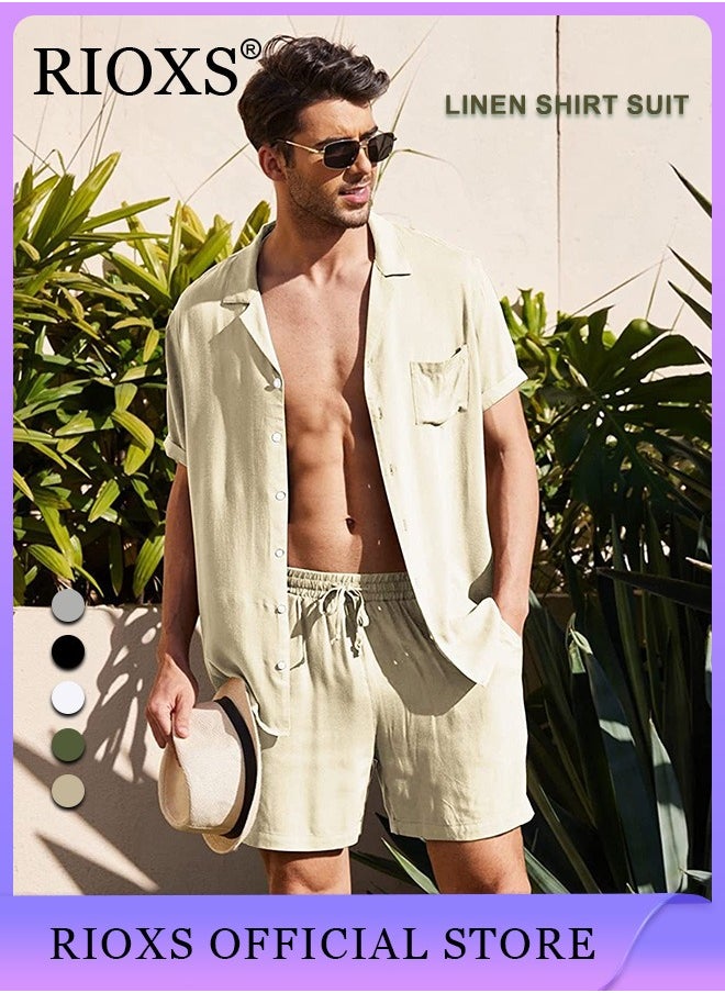 RIOXS Men's Button-Down Shirts, Casual 2 Piece Outfits with Pockets, Lightweight, Breathable Beach Outfit, Crafted from High-quality Cotton Linen Blend, Perfect for Daily Wear, Sports, Party, Fitness, Working or Traveling  - Image 2