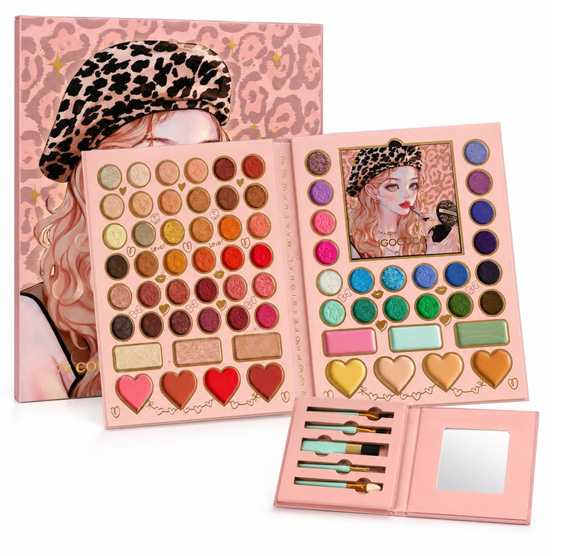 Me Now 70 Color Eye & Face Makeup Palette All-in-One Eyeshadow Blush Highlighter Cosmetic Kit with Mirror and 5 Tools Matte Shimmer Glitter Shades for Daily Makeup - Image 1