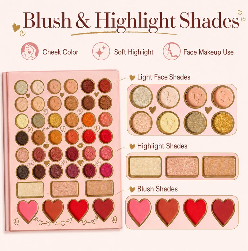 Me Now 70 Color Eye & Face Makeup Palette All-in-One Eyeshadow Blush Highlighter Cosmetic Kit with Mirror and 5 Tools Matte Shimmer Glitter Shades for Daily Makeup - Image 4
