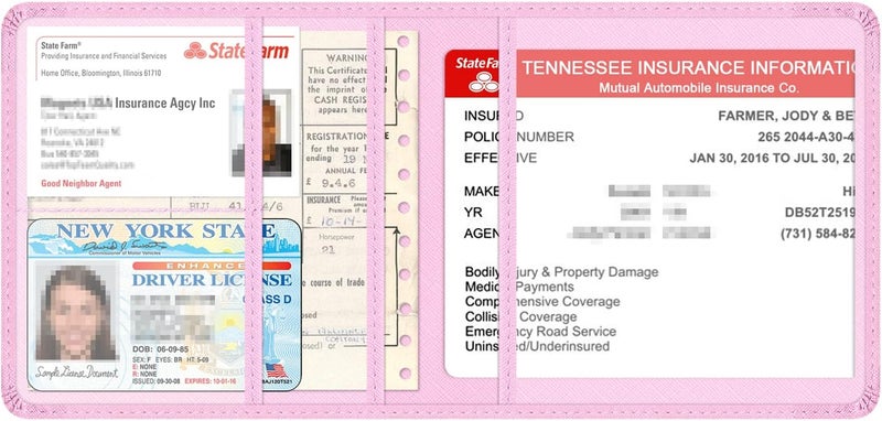 Techion Car Insurance and Registration Holder, 5.5 x 5 Inch PU Leather Vehicle Glove Box Organizer Wallet Case for Insurance Card, Driver License, Paperwork - Pink - Image 3